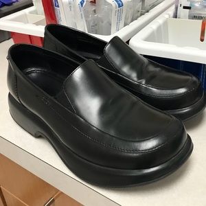 Danskos wedge black clog loafer slip on EUC